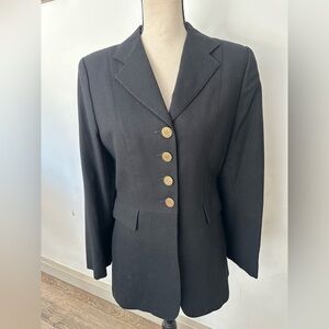 Classic Equestrian Elegant Black Women's Wool Blazer Medium Old Money Style